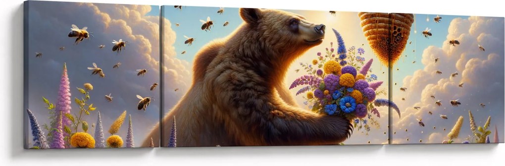 Obraz - Niedźwiedź i pszczoły (170x50 cm)