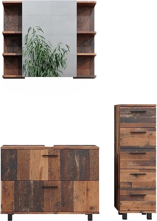 Zestaw mebli łazienkowych rustykalny dąb 80x33x60 ilias
