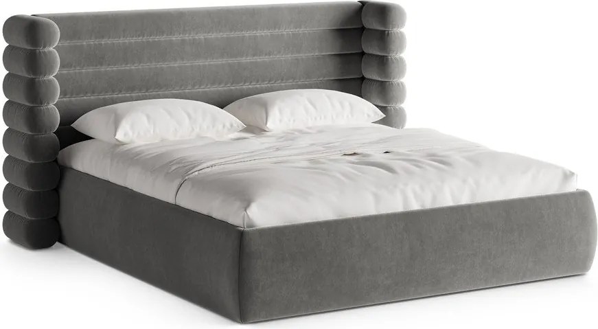 Szare tapicerowane łóżko dwuosobowe ze schowkiem ze stelażem 200x200 cm Mount – Micadoni