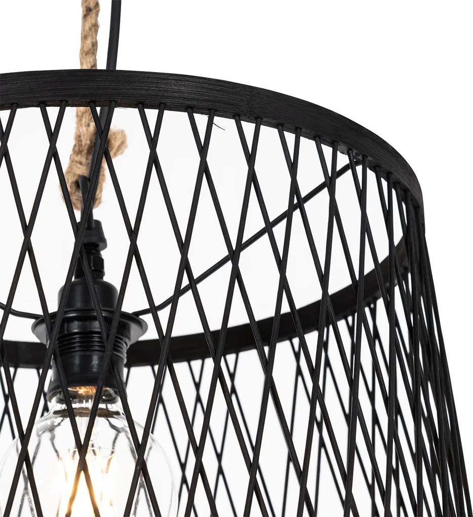Rustykalna lampa wisząca zewnętrzna czarna rattan 40 cm - Calamus