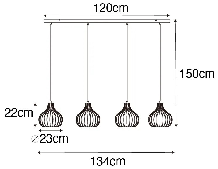 Nowoczesna lampa wisząca czarna 4-punktowa - Sapphira Nowoczesny Oswietlenie wewnetrzne