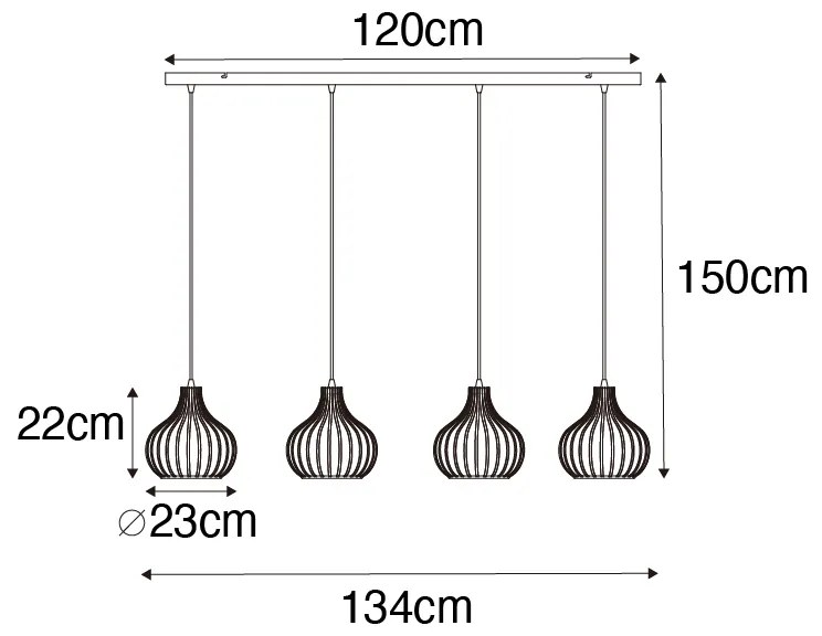 Nowoczesna lampa wisząca czarna 4-światłowa - Saffira Nowoczesny Oswietlenie wewnetrzne