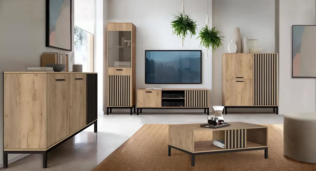 Szafka RTV LAMINO RTV-1 180 dąb craft/czarna HALMAR