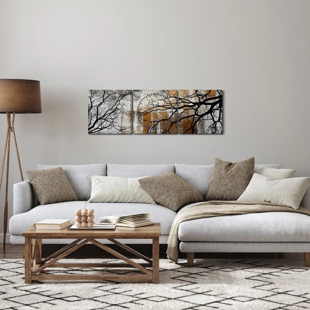 Obraz - Sylwetki drzew (z zegarem) (90x30 cm)