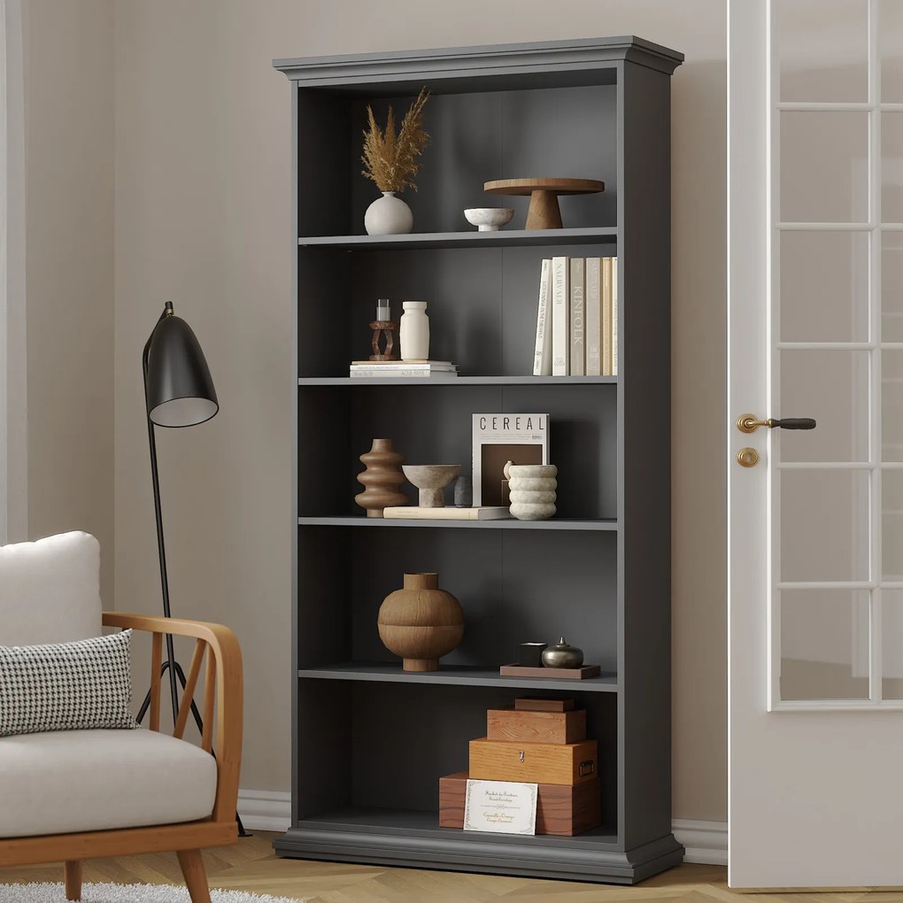 Regał na książki Paris z otwartymi półkami, kolor szary