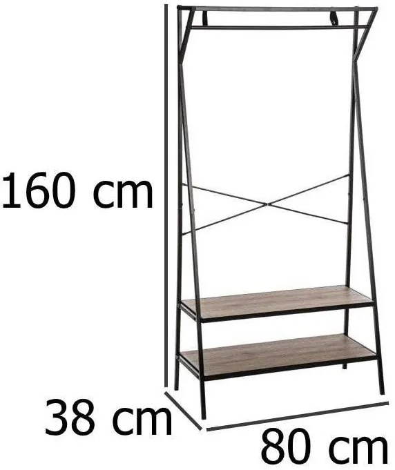 Wieszak na ubrania z półkami na buty, 160 x 80 x 38 cm, drążek, otwarta szafa