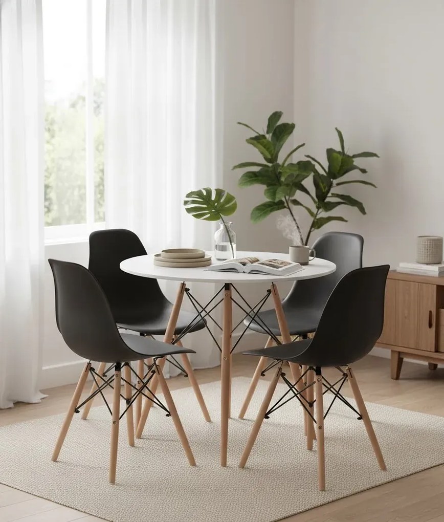 Komplet biały stół 90 cm z 4 krzesłami N8-T71