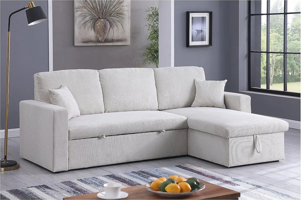 Narożnik sztruksowy "Alain" - 3-osobowy - beżowy