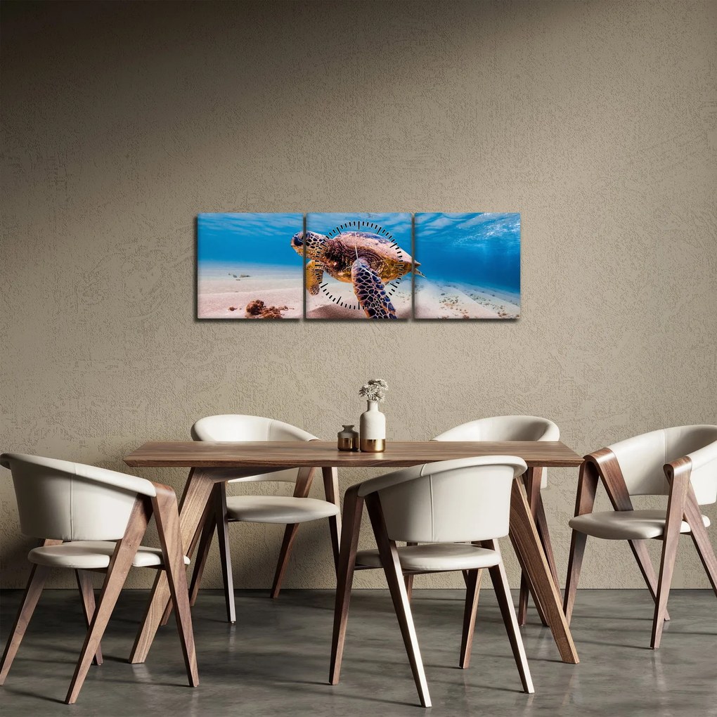 Obraz żółwia w oceanie (z zegarem) (90x30 cm)