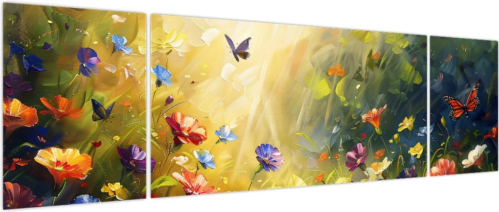 Obraz - Wiosenna łąka kwiatowa, malarstwo (170x50 cm)