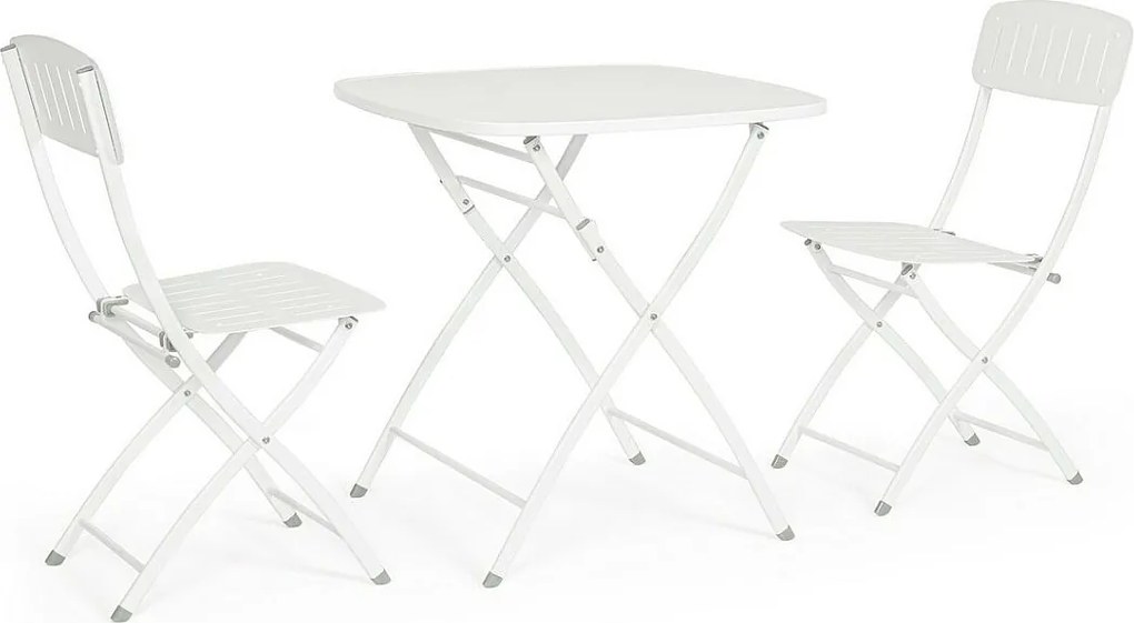 Zestaw Bistrot z białym stalowym stołem i 2 krzesłami - YVONNE