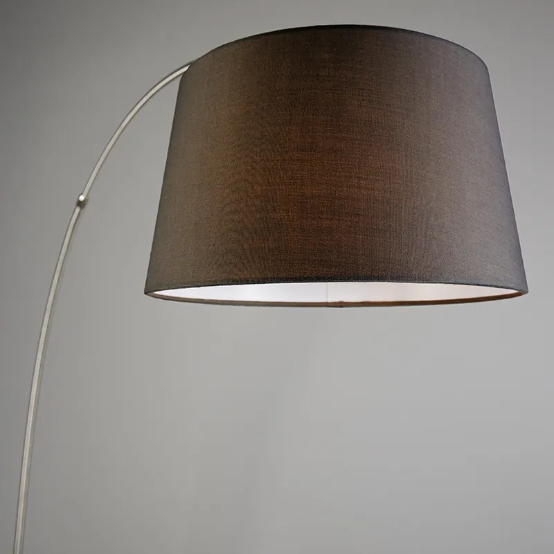 Nowoczesna lampa podłogowa łukowa stalowa z czarnym abażurem z tkaniny - Arc Basic