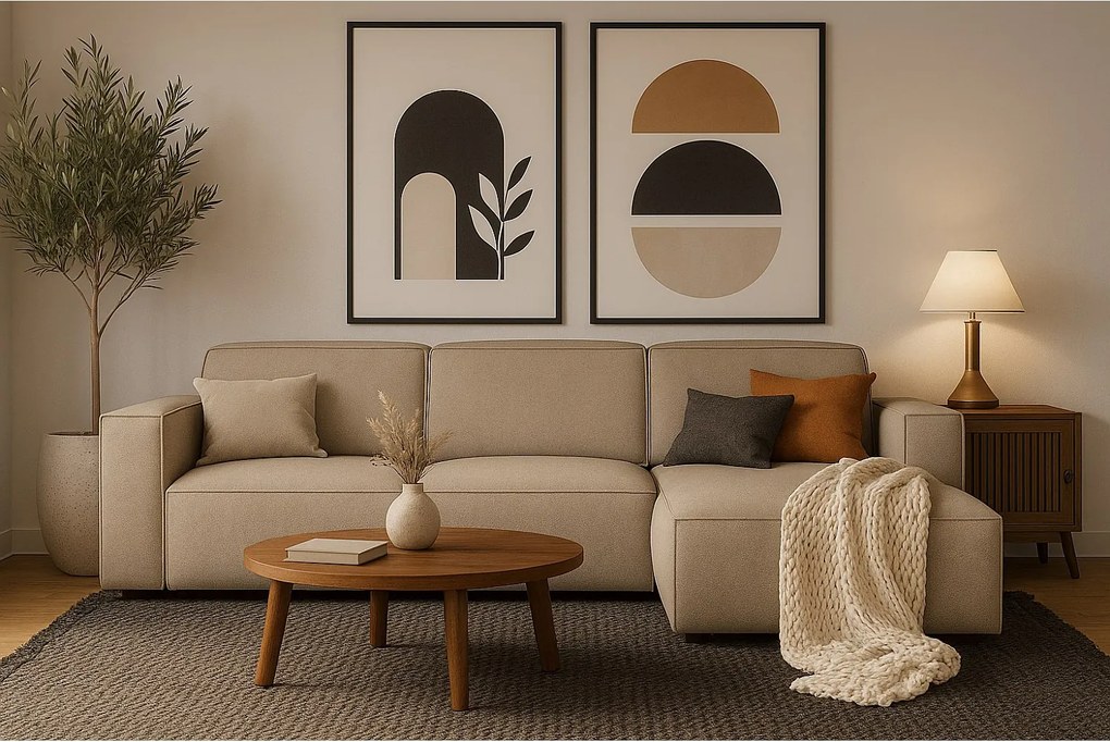 Narożnik modułowy Cursal A  prawy – sofa narożna 284 x 166 cm, beżowy Raven 30, nowoczesny design