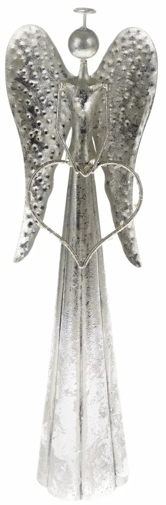 Metalowy aniołek ze świecącym sercem, 45 cm, światło LED