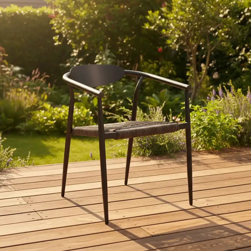 Krzesło Ogrodowe Ciemny brąz 56x61x75 cm Aluminium Plecione Brązowe Sznurki