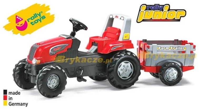 Rolly toys rollyjunior traktor na pedały junior rt czerwony z przyczepą farm new