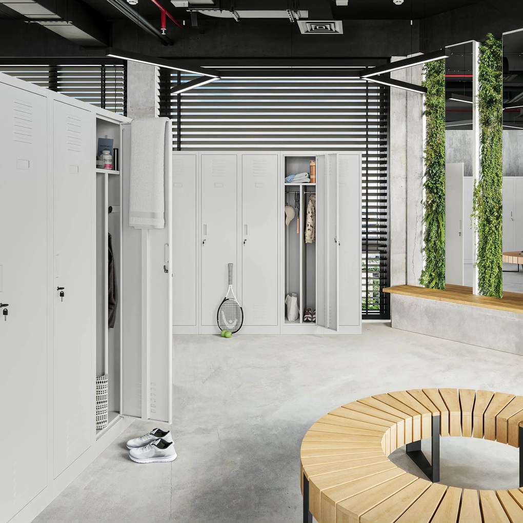 Szafka ubraniowa BHP szara: czterokomorowa KACPER, 800 x 1800 x 500 mm