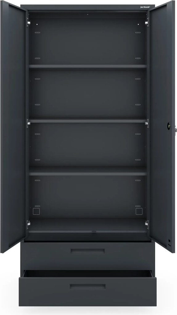 Szafa modułowa metalowa wielofunkcyjna z dwiema szufladami antracytowa MEGAN 1950 x 900 x 400 mm