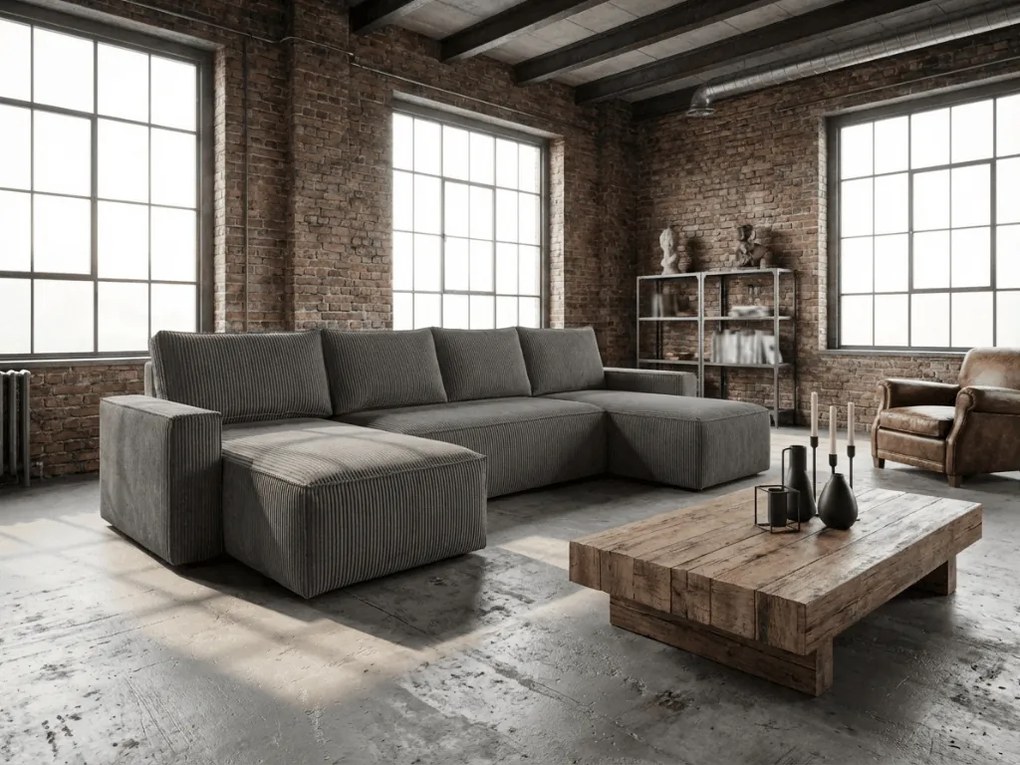 PROMOCJA Ciemnoszary narożnik w kształcie litery U SMART COSARO 295x140 cm II. jakość