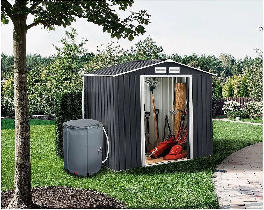 Metalowa szopa ogrodowa "Vegas" - 4,07 m² z rynną i kolektorem wody - Szara