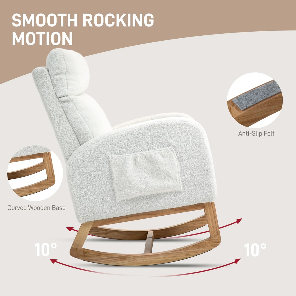 HOMCOM Fotel bujany, fotel relaksacyjny, gruba tapicerka, przytulna tapicerka, rama drewniana, do 120 kg, kolor kremowy