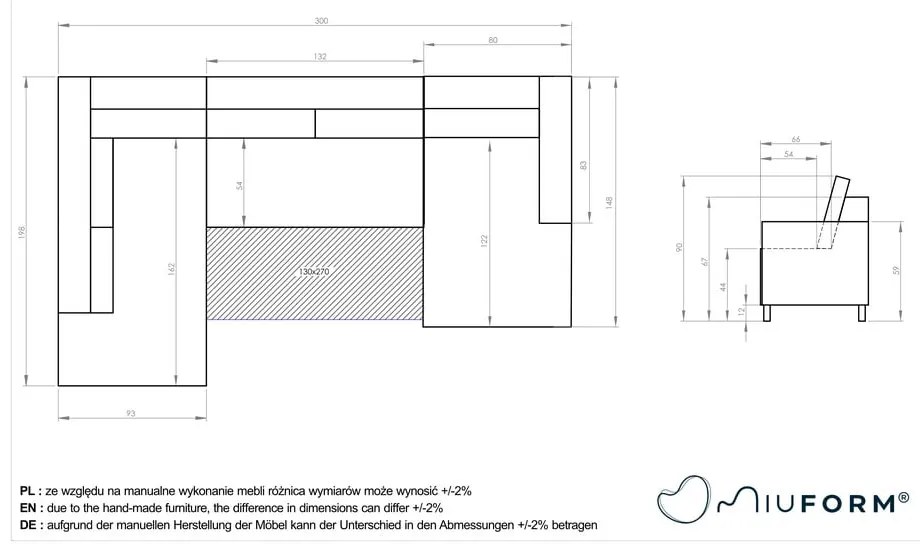 Ciemnoszara aksamitna rozkładana sofa w kształcie litery "U" Miuform Stylish Stan, lewostronna