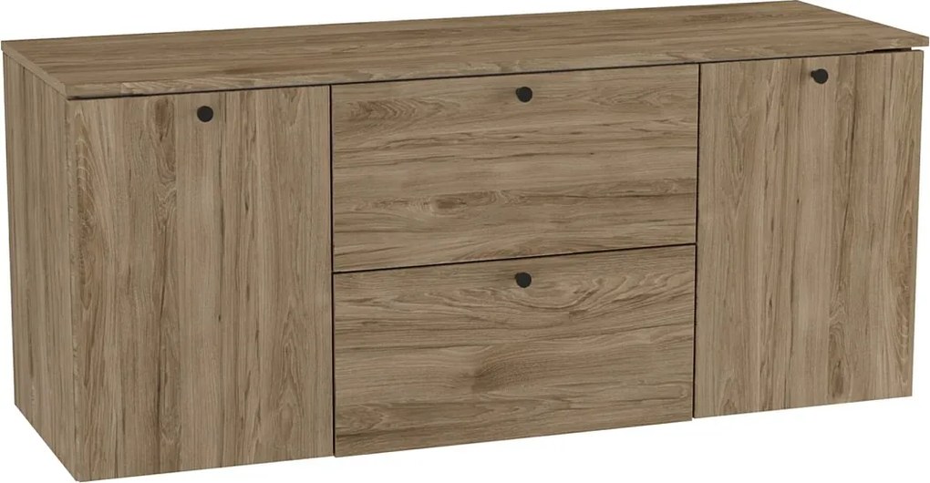 Szafka pod umywalkę WENA, z 2 drzwiami i 2 szufladami, gładkie fronty, z koszem na pranie, Beti, 140x60x47 cm, Orzech Ciemny