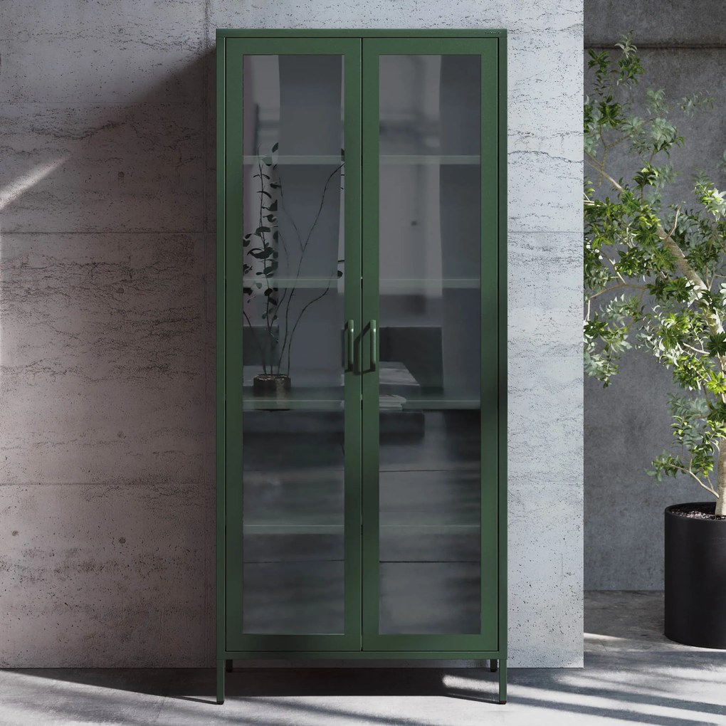 Witryna szklana do salonu butelkowa zieleń Modern ANGELO 800 x 1850 x 450 mm
