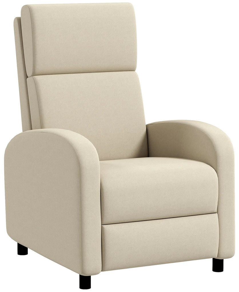 HOMCOM Fotel Relaksacyjny Telewizyjny, Wysuwany Podnóżek, Regulacja do 160°, 64 x 86 x 102 cm, Kremowy