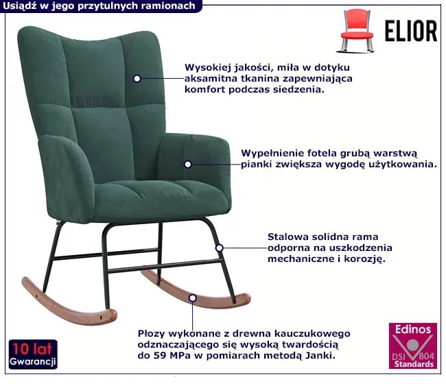 Ciemnozielony bujany fotel wypoczynkowy - Enila