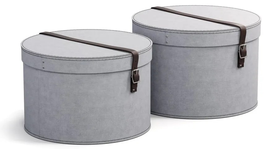 Jasnoszare kartonowe pojemniki z pokrywką zestaw 2 szt. ø 37,5x25,5 cm Rut – Bigso Box of Sweden