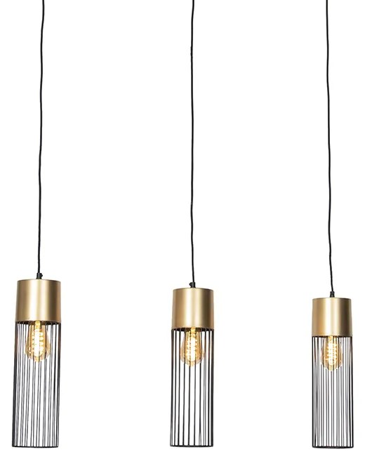 Designerska lampa wisząca czarna ze złotem 3-światłowa - MauraDesignerski Oswietlenie wewnetrzne
