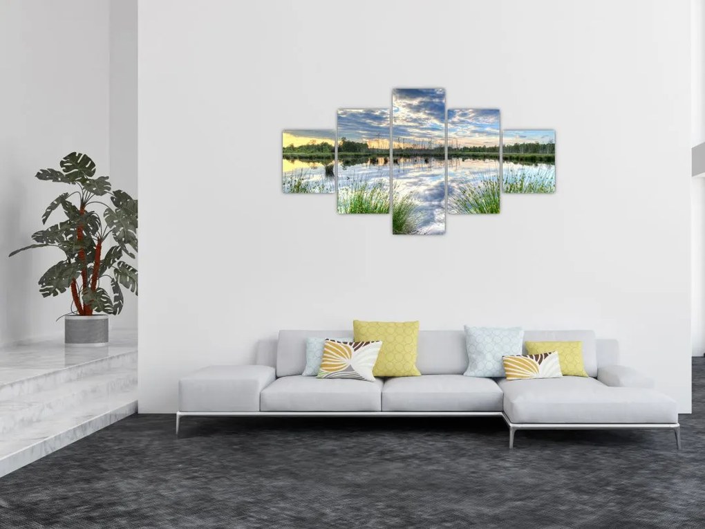 Obraz jeziora z trzcinami (125x70 cm)