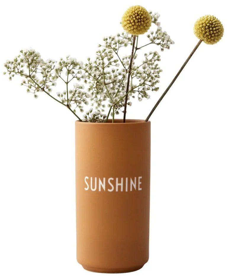 Musztardowy porcelanowy wazon Design Letters Sunshine, wys. 11 cm