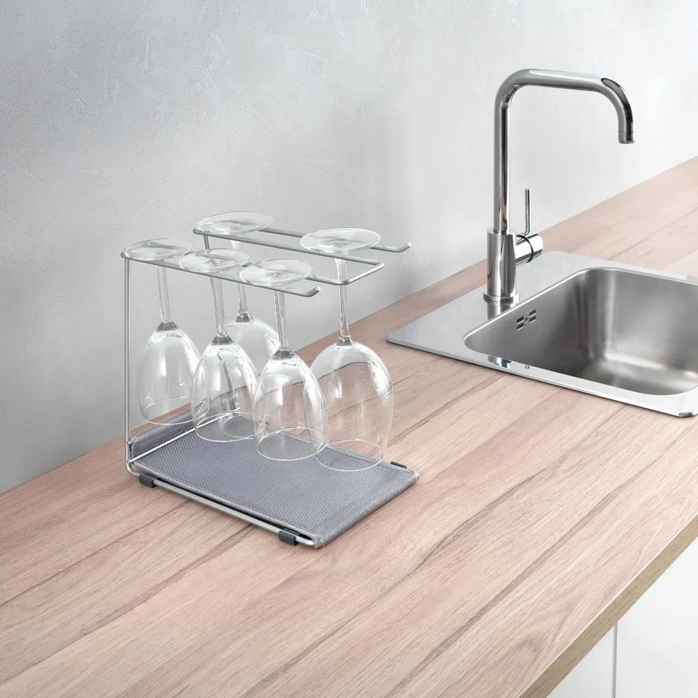 Stalowy uchwyt na kieliszki do wina w kolorze srebra Calix – Metaltex