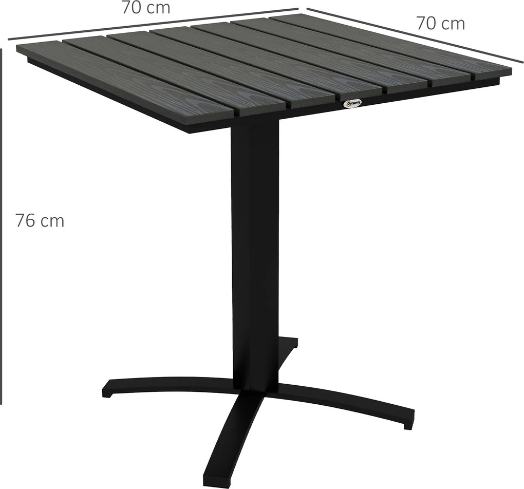 Outsunny Stół tarasowy, dla 4 osób, wykończenie drewnopodobne, aluminiowa rama, 70 x 70 x 76 cm, Szary