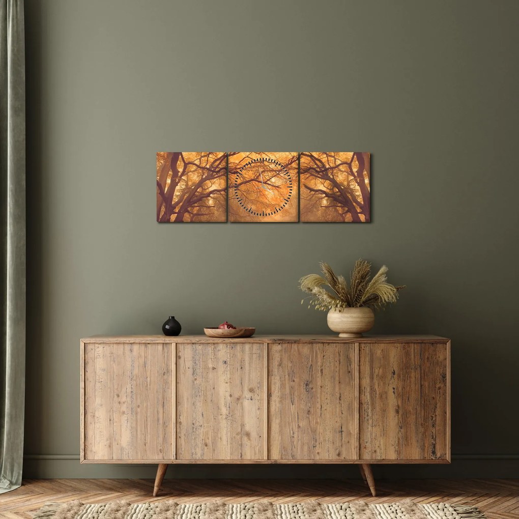 Obraz drogi w jesiennym krajobrazie (z zegarem) (90x30 cm)