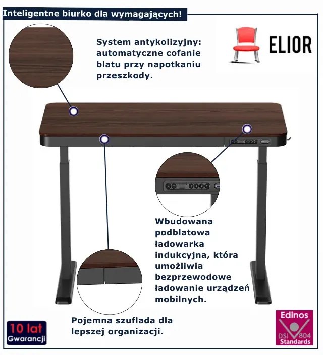 Biurko elektryczne do pracy ciemny brąz A9-S08