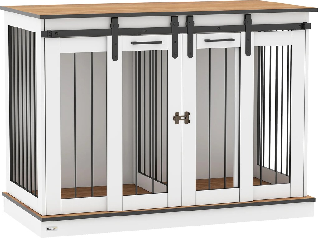 PawHut Klatka dla psa z 2 drzwiami, transporter dla psów, box transportowy dla psów, rustykalny design, zamykana, Biały