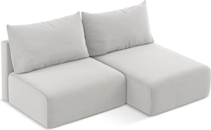 Jasnoszary aksamitny rozkładany narożnik ze schowkiem (prawostronny/z szezlongiem) Kalena – Makamii