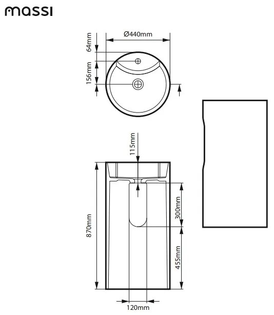 Umywalka z konglomeratu wolnostojąca okrągła beżowa matowa 87 x 44 cm KALMI BEIGE MATT z otworem na baterię : Podłączenie syfonu - Do ściany