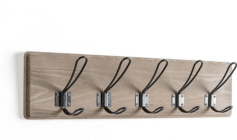 Wieszak ścienny Xica z szarym drewnem, 5 haczykami