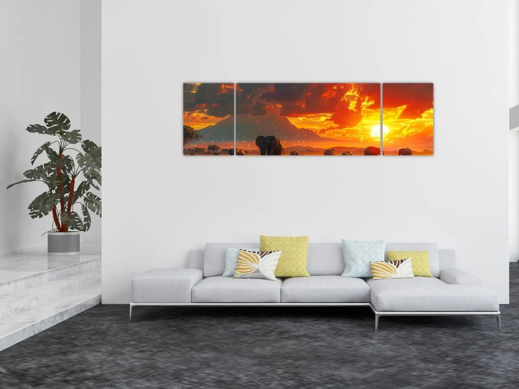 Obraz - Stado słoni (170x50 cm)