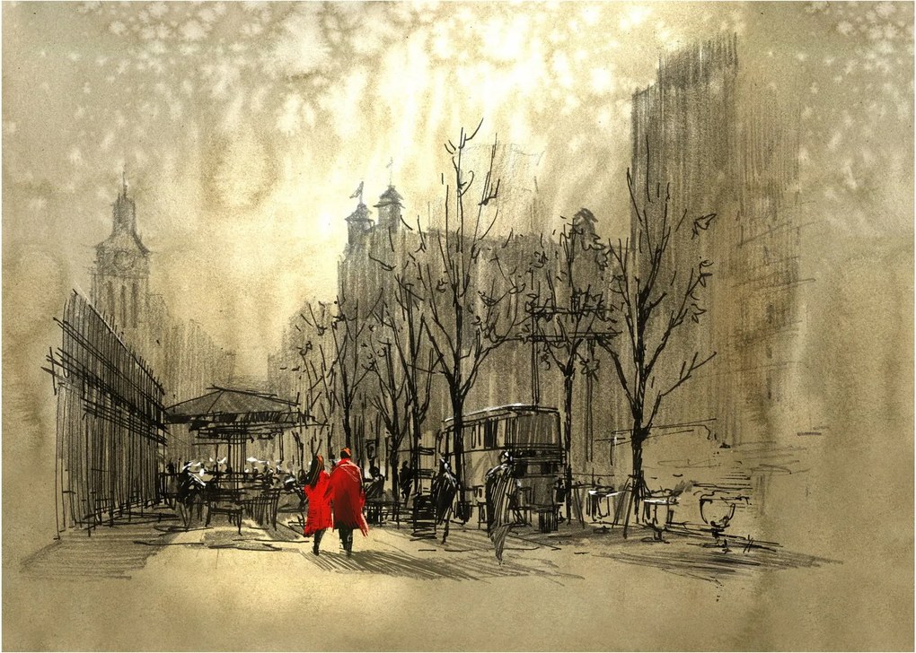 Obraz na szkle - Szkic miasta (70x50 cm)