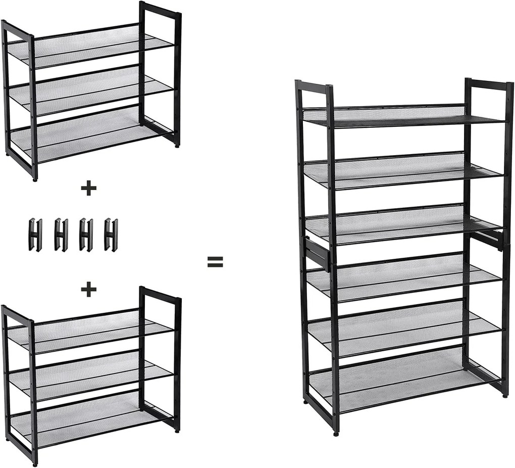 Półka na buty IDA, 3 półki, 74x31x63cm, czarna SongmicsHome