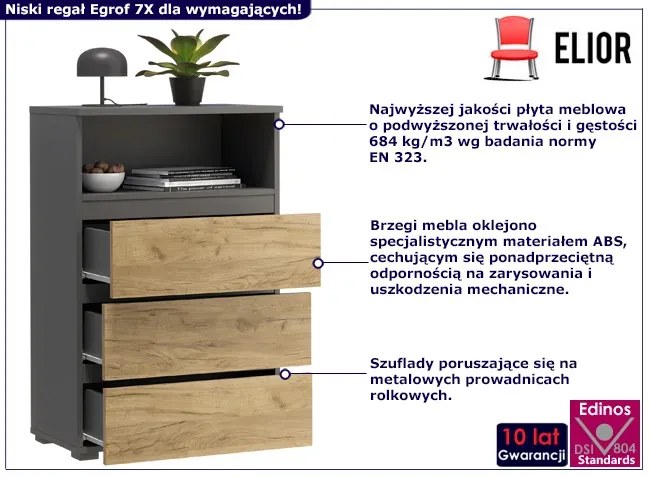 Regał na nóżkach z gładkimi frontami antracyt + dąb craft - Elsinor 7X