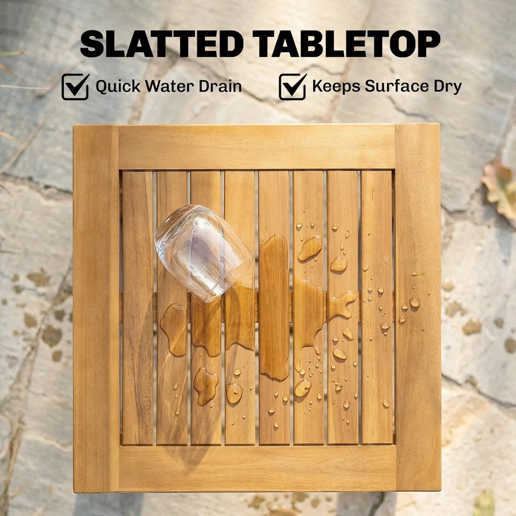 Outsunny Stolik balkonowy 48 x 48 cm, odporny na warunki pogodowe, z lamelami, regulowanymi nóżkami, kwadratowy | Aosom PL