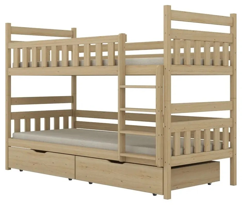 Łóżko piętrowe BARTEK 180x90 sosna nielakierowana drewniane z szufladami KOCOT KIDS