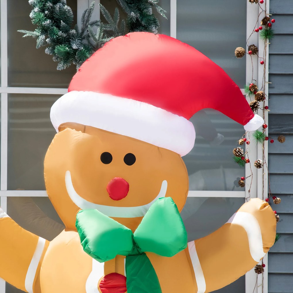 HOMCOM Nadmuchiwana dekoracja 183 cm – Piernikowy ludzik z kokardą, 3 LED, wbudowana dmuchawa
