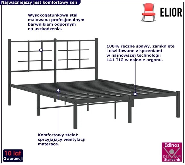 Czrane metalowe łóżko małżeńskie 140x200 cm L8-T53